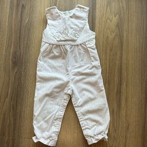 Vintage Jumpsuit By Thomas Made In USA Baby 12M Striped Floral Embroidery